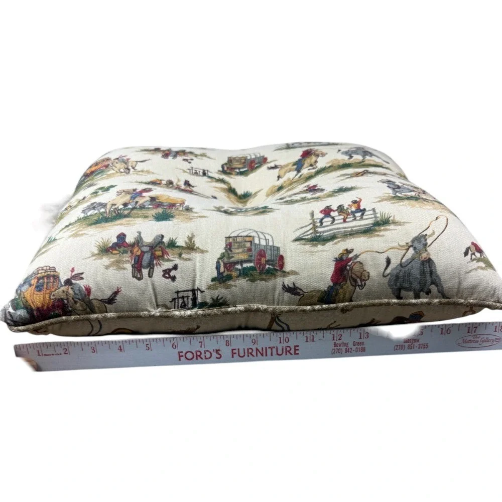 Vintage Cowboy‎ Western Rodeo Throw Pillow 18x18 Khaki Button Accent Decorative
